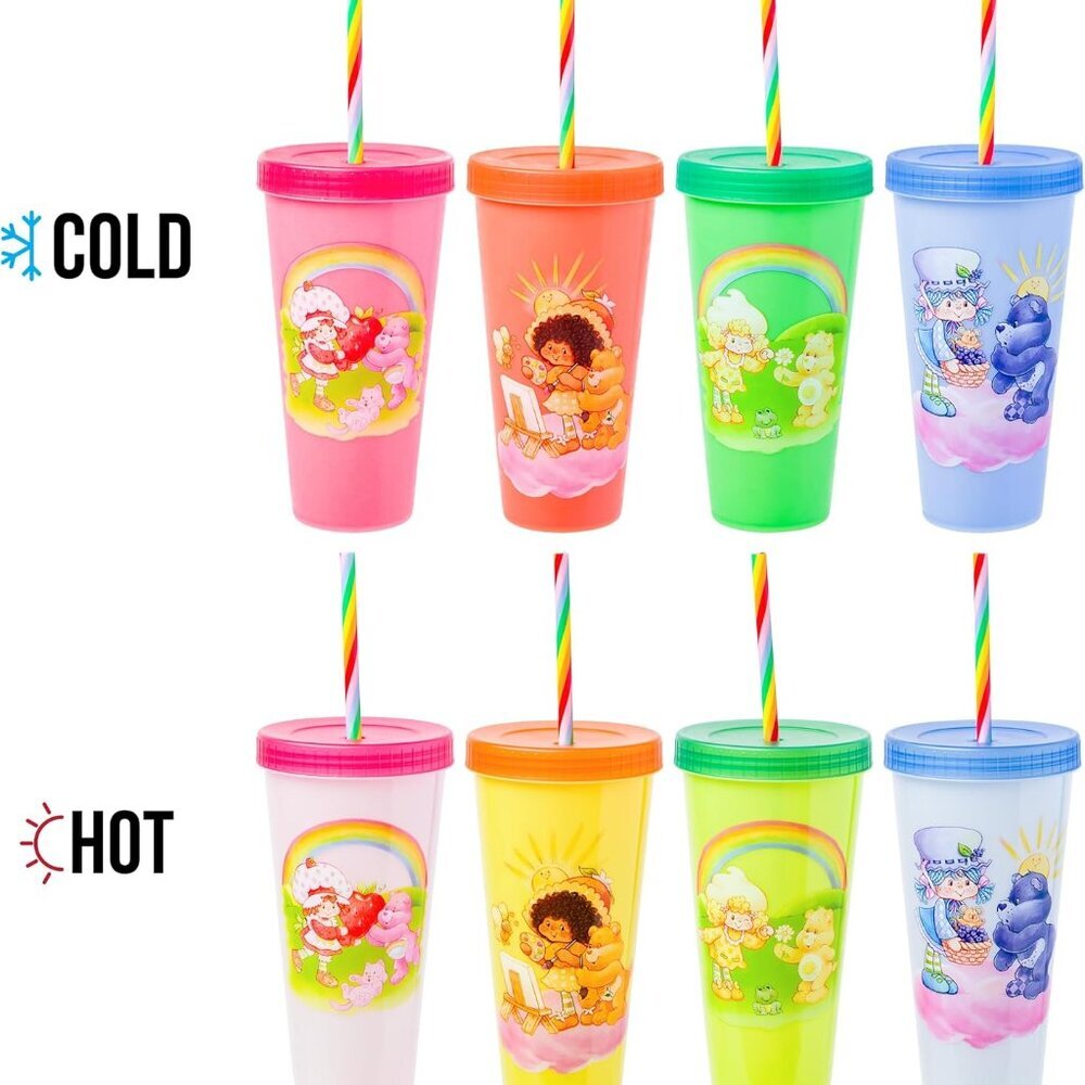 Set 4 Strawberry Shortcake x Care Bears 24 oz Colour Changing Tumblers NEW
